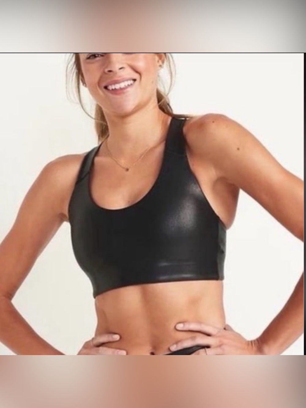 Old Navy Active Woman’s Lg Black Faux Leather Racerback Sports Bra Like New